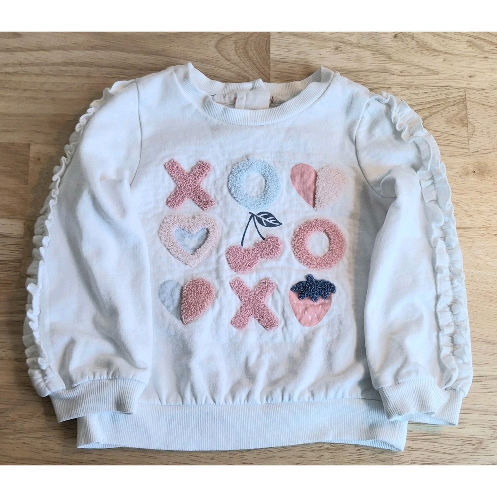 Happily Grey Girls 2T XOXO Valentine Sweatshirt Ruffle Sleeve White Pullover